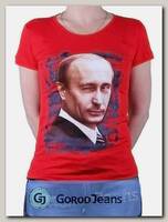 Футболка женская принт "Путин-подмигнул" красный